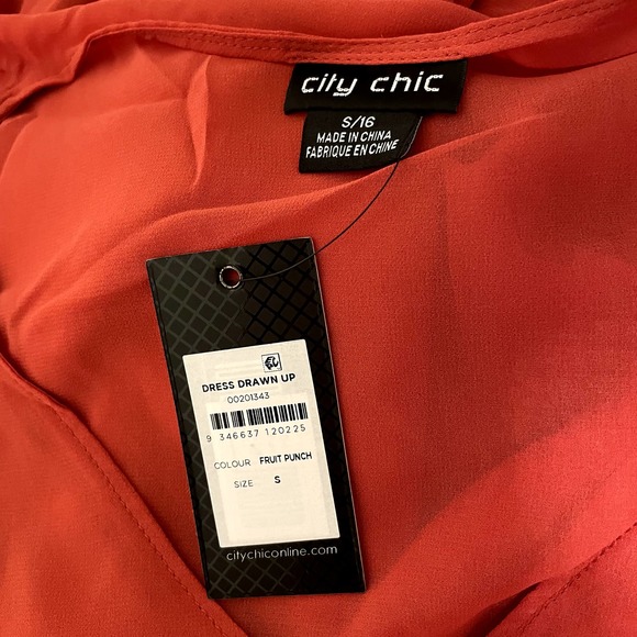 City Chic Drawn Up Ruched Red Chiffon Dress BRAND NEW Semi Sheer Size 16 - Picture 6 of 6
